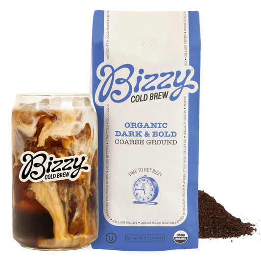 Bizzy Organic Cold Brew Coffee | Dark & Bold Blend | Coarse Ground Coffee | Dark Roast | Micro Sifted | Specialty Grade |