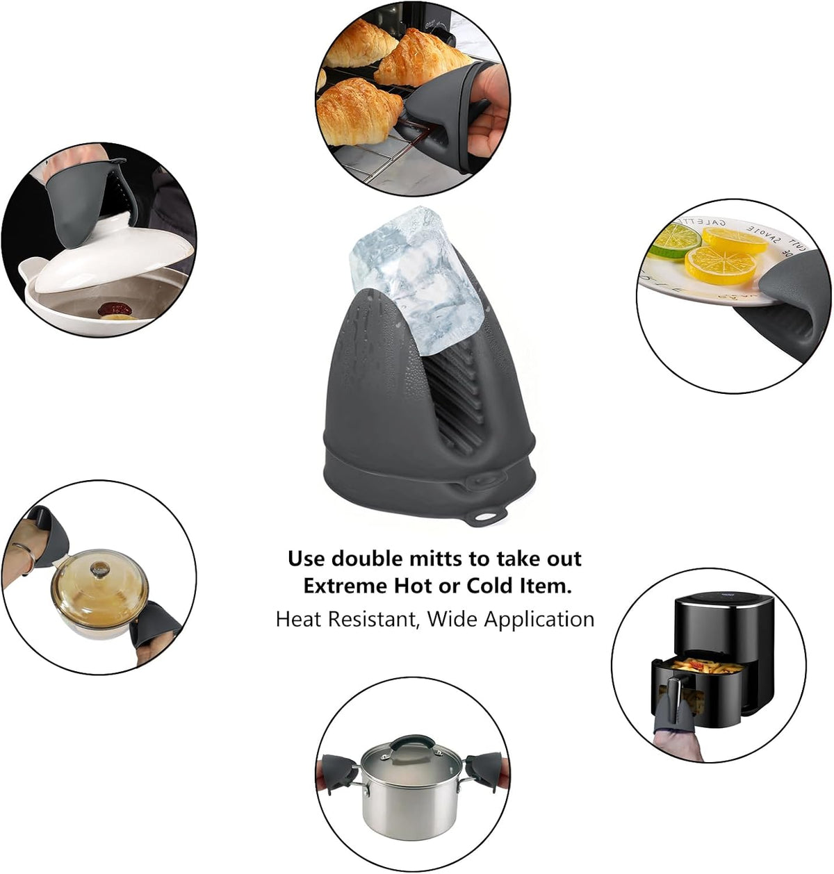 6 Pack Mini Oven Mitts Silicone Pot Holders Heat Resistan for Kitchen, Small Silicone Oven Gloves Kitchen Mittens Air Fryer Mitts Mini Hot Pot Pinch Grip for Baking &amp; Grilling, Dark Grey