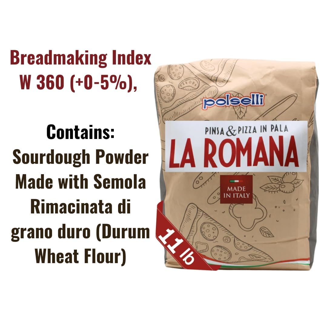 POLSELLI La Romana Pinsa &amp; Pizza Flour, Type 0, Wheat &amp; Rice Flour, 5 kg | High-Protein Wheat &amp; Rice Blend For Roman-Style Pizza And Flatbread Light Airy Crust, Crunchy Texture For Sourdough &amp; Baking