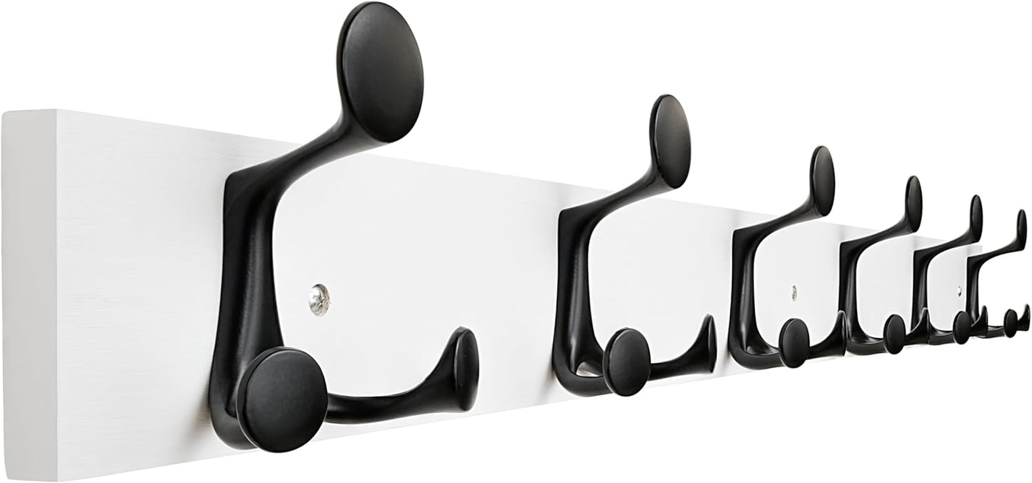 SKOLOO 39-Inch White Wood Coat Rack Wall Mount with 6 Triple Hooks - Ideal for Family Entrances, Classrooms, and Pet Supplies Storage - Perfect Coat Hooks for Wall