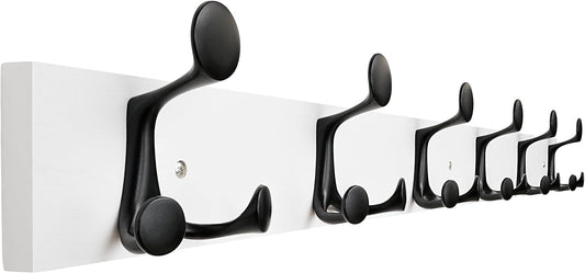 SKOLOO 39-Inch White Wood Coat Rack Wall Mount with 6 Triple Hooks - Ideal for Family Entrances, Classrooms, and Pet