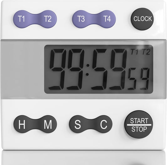 Sper Scientific Portable Digital Kitchen Timer 810015 for Cooking and Baking with Loud Alarm, 4 Channel Timer, Large Display