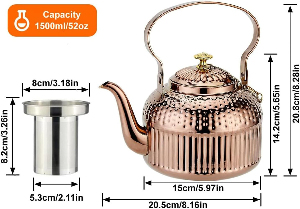 SANQIAHOME Antique 1.5L (50Oz) Stainless Steel Teapot with Infuser copper