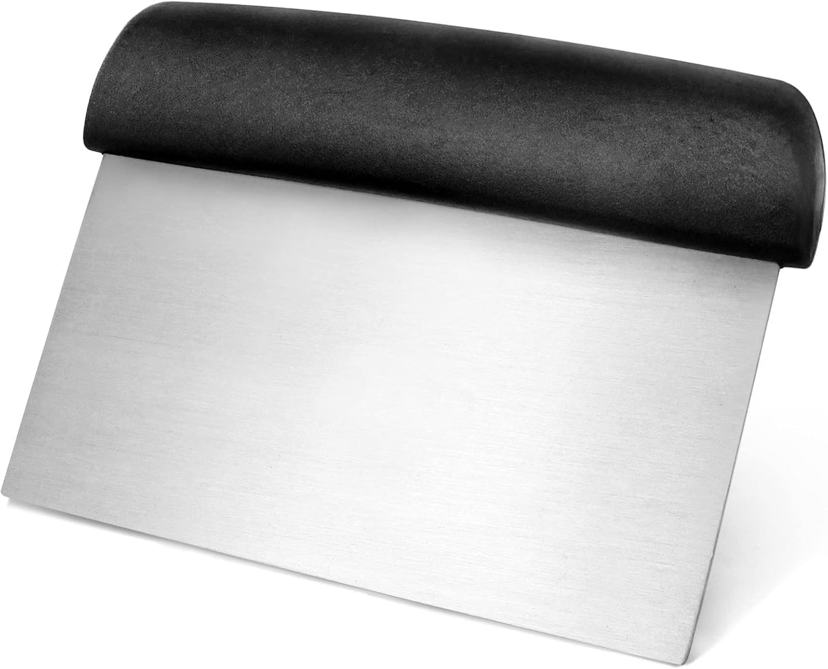 New Star Foodservice Bakery-Grade Stainless Steel Dough Scraper with Black Plastic Handle, 6 x 3 Inch Bench Scraper, Pastry Cutter, Dough Divider, Baking Prep Tool