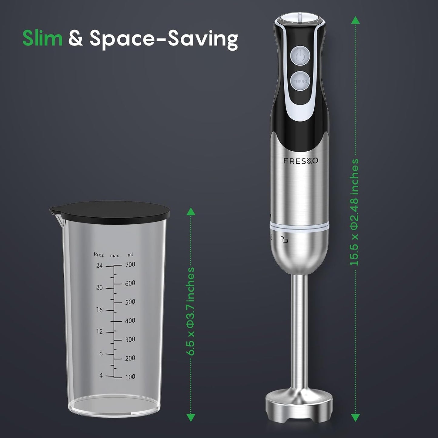 Immersion Blender Handheld, 2-In-1 Hand Blender with 12-Speeds &amp; Turbo Mode | 500W Emulsion Blender, 24oz Beaker, Stainless Steel Blade，Stick Mixer for Baby Food, Smoothies, Soups &amp; Sauces