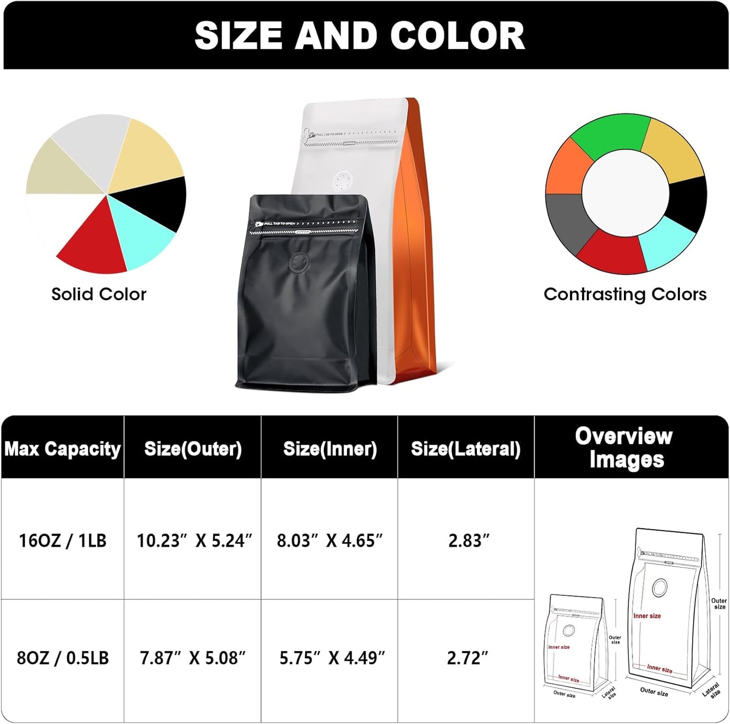 Coffee Bags with Valve(60pcs,8 oz,1/2 lb) Vented Coffee Beans Packaging Bags High Barrier Aluminumed Foil Flat Bottom Heat Sealed Side Zipper Resealable Storage Bag for Home or Business (White+Red）