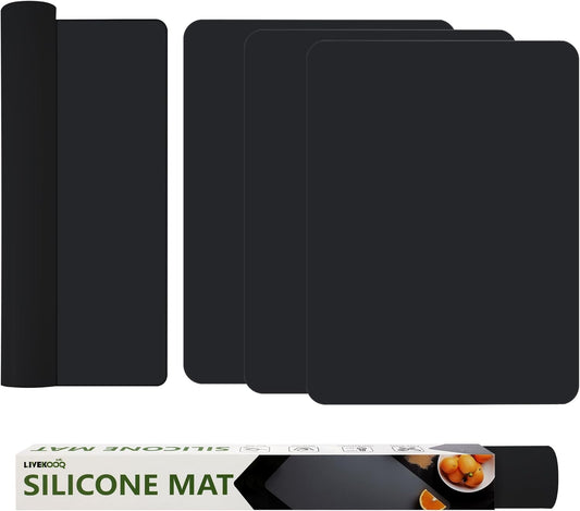 Silicone Mat for Kitchen Counter, Silicone Mat Trimable to Size (Black, 15.7×11.8inch-4pcs), BPA-Free Silicone Placemat,