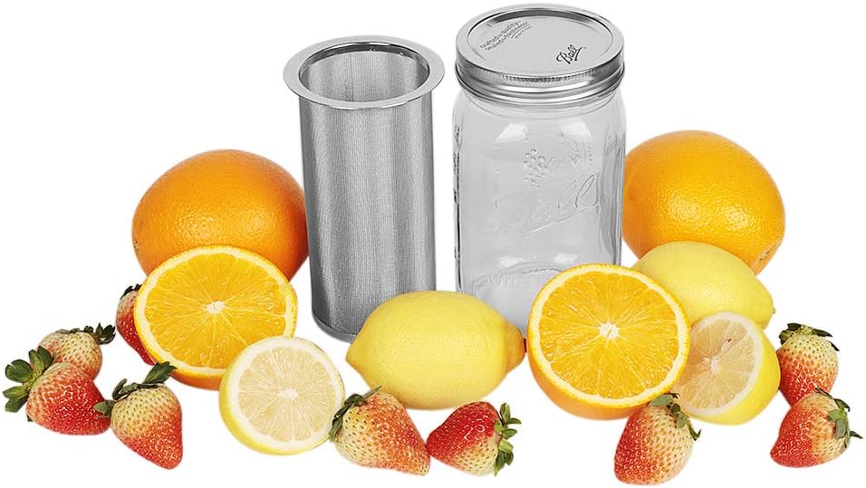 Cold Brew Coffee Maker Filter for 1Quart/32ounce Wide Mouth Mason Jar-Iced Coffee&amp;Tea&amp;Fruit Maker-Food grade 304 Stainless Steel coffee Filter-Free silicone seal gasket&amp;Coffee Scoop.(Jar NOT Included)