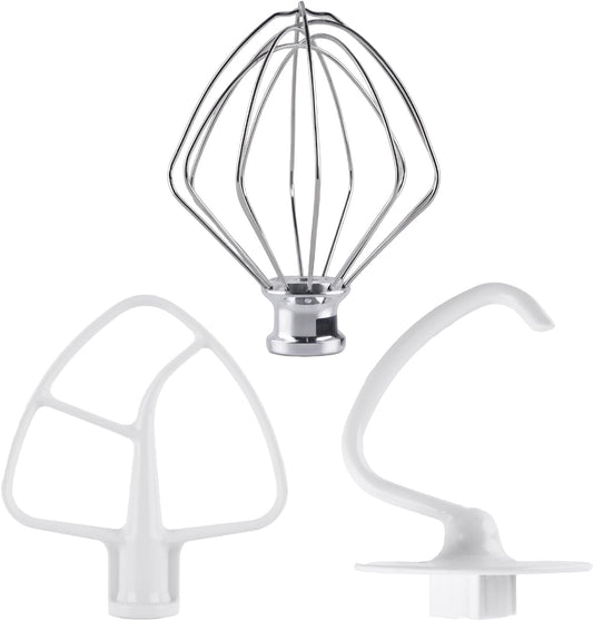 3-Piece Kit Attachments for KitchenAid Tilt-Head Stand Mixer, Accessories Stainless Steel K45WW Wire Whip, K45DH Dough Hook