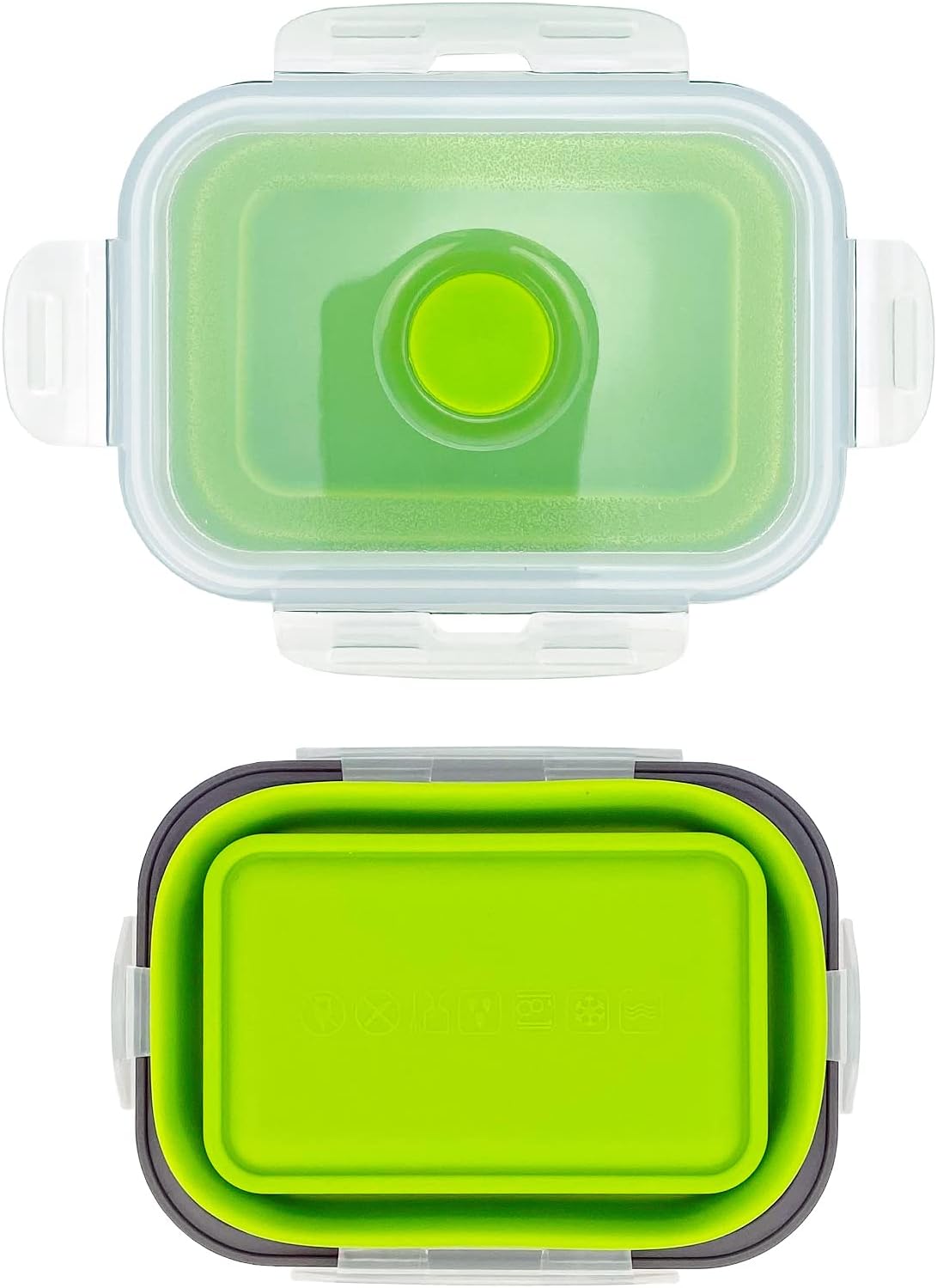 CCyanzi 3piece Collapsible Food Storage Containers with Lids, Silicone Lunch Container, Microwave & Freezer Safe, Space Saving for Kitchen Cabinet and Camping Backpack,(green gray)
