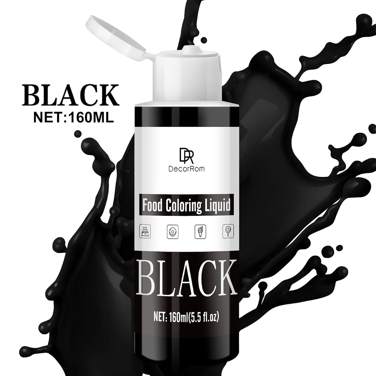 Black Food Coloring Liquid - Vibrant Liquid Icing Food Coloring Set for Baking, Cake Decorating, Easter Egg, Airbrush - Tasteless Food Dye for Fondant, Slime, DIY Crafts - 5.5 Fl.oz / 160ml Each