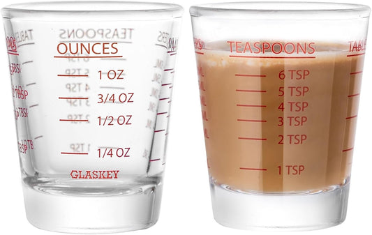 2 Pack Shot Glasses Measuring Cup,Espresso Shot Glass with 4 Kind of Scale (OZ/ML/TSP/TBSP),Dishwasher Safe,Perfect for