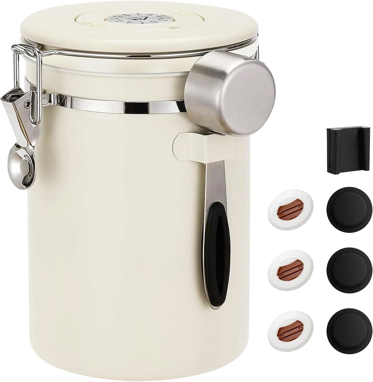 ShanSon Coffee Canister Airtight Coffee Container Stainless Steel Coffee Bean Storage Container with Scoop Coffee Canister for Beans Grounds Sugar Flour Tea Cereal,22OZ,Beige
