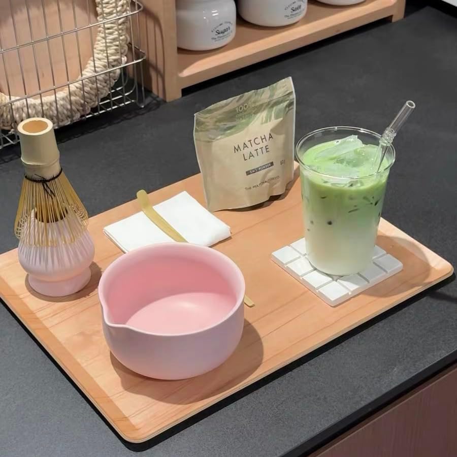 Matcha Kit - Premium Matcha Whisk Set with Traditional Bamboo Tools, Ideal Matcha Tea Set for Home (Matte Soft Pink)