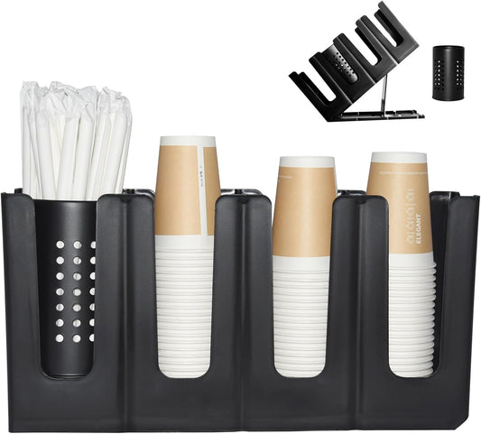 Cup Holder Lid Dispenser with Straw Organizer,4 Compartment 7 Adjusting,Cup Storage Organizer for Breakroom Countertop