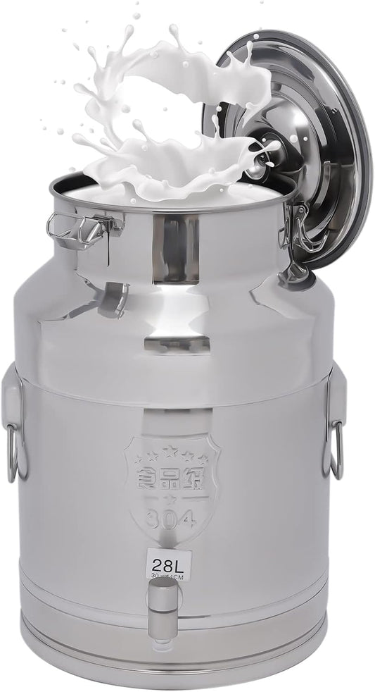 304 Stainless Steel Milk Bucket With Faucet, Large Liquid Container Storage,Milk Bucket With Sealing Lid and Carry