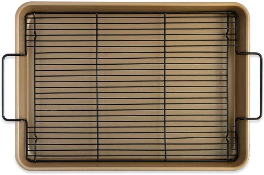 Nordic Ware High-Sided Half Sheet Oven Crisping Baking Tray with Rack, Natural Nonstick Aluminum For Air Frying, Crisping, Broiling, Baking; Cooking Surface 17.9 x 12.9 x 2 inches