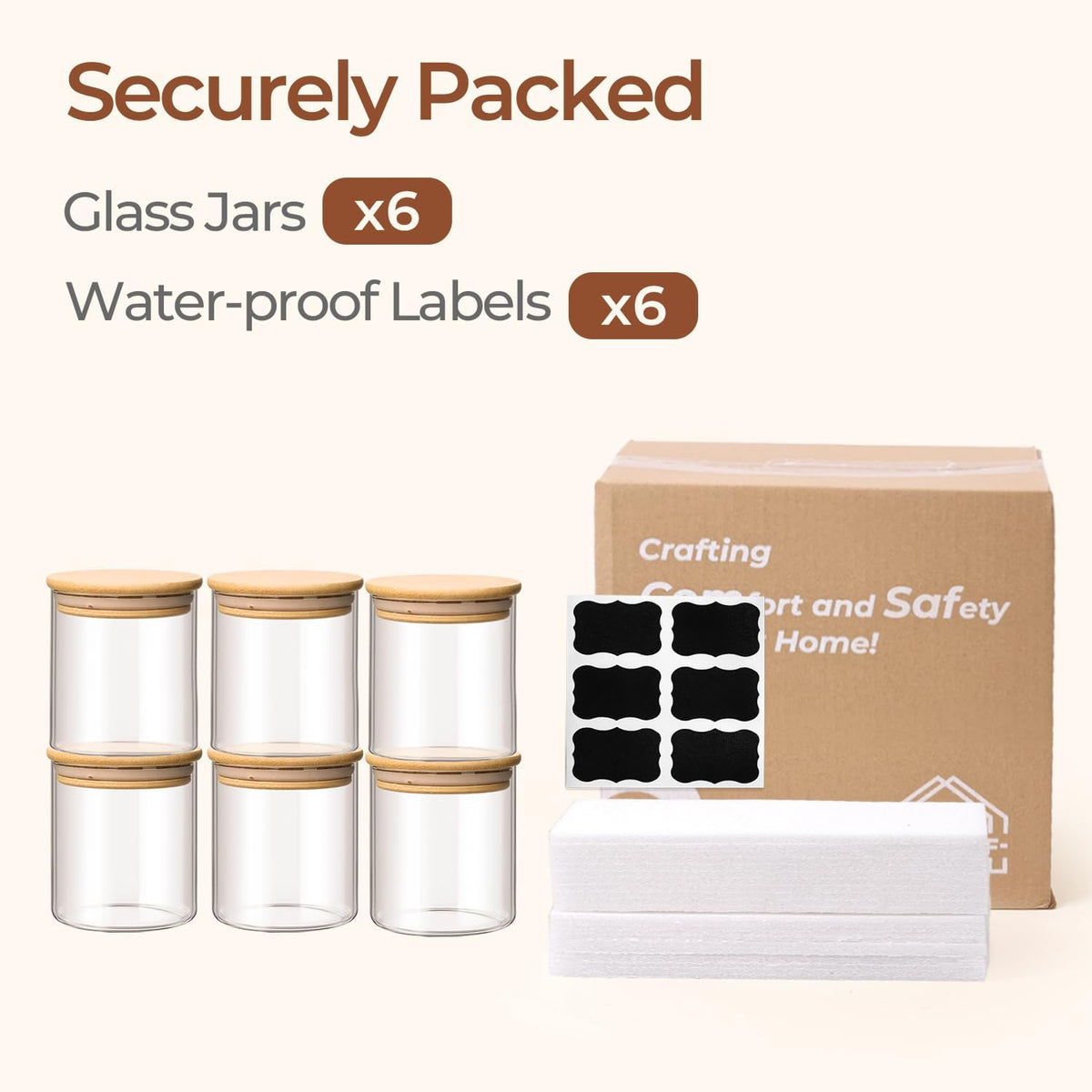 ComSaf Glass Storage Containers with Lids 0.6 Qt, 6 Pack Small Glass Jars