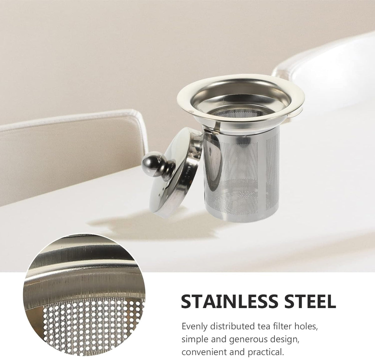 Hemoton Stainless Steel Tea Strainer with Lid Large Loose Leaf Tea Infuser Replacement for Teapots Cups and Pitchers Easy to Clean Mesh Filter 4X3.3 Inch