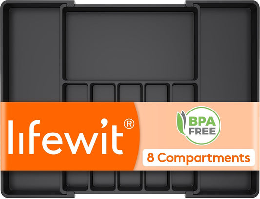 Lifewit Silverware Drawer Organizer, Expandable from 15.4 to 27 inches, Utensil Tray for Kitchen, Adjustable Cutlery Holder,