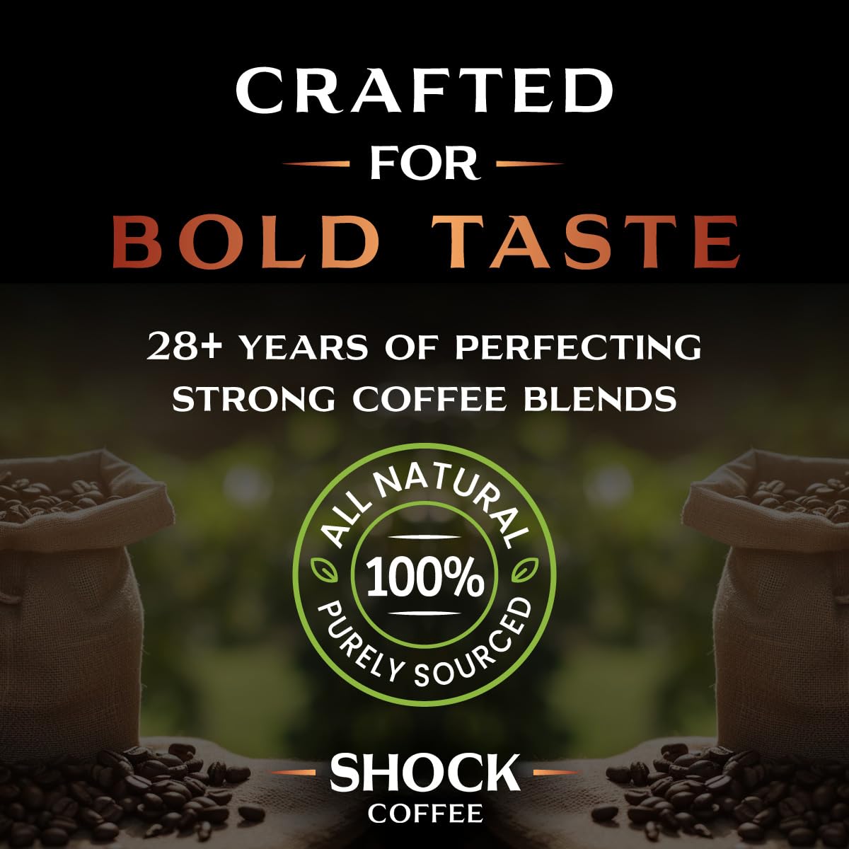 Shock Coffee Naturally Bold | Extra High Caffeine Strong Coffee | Medium Dark Roast Ground | Premium Arabica | 8 ounce