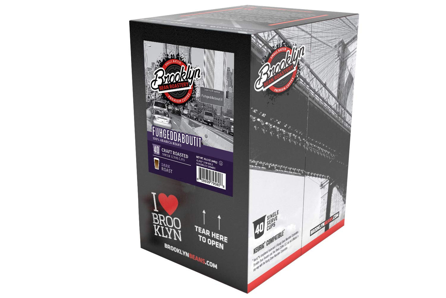 Brooklyn Beans Fuhgeddaboutit Gourmet Coffee Pods - Compatible with Keurig 2.0 K Cup Brewers, 40 Count, Bold and Rich Dark Roast