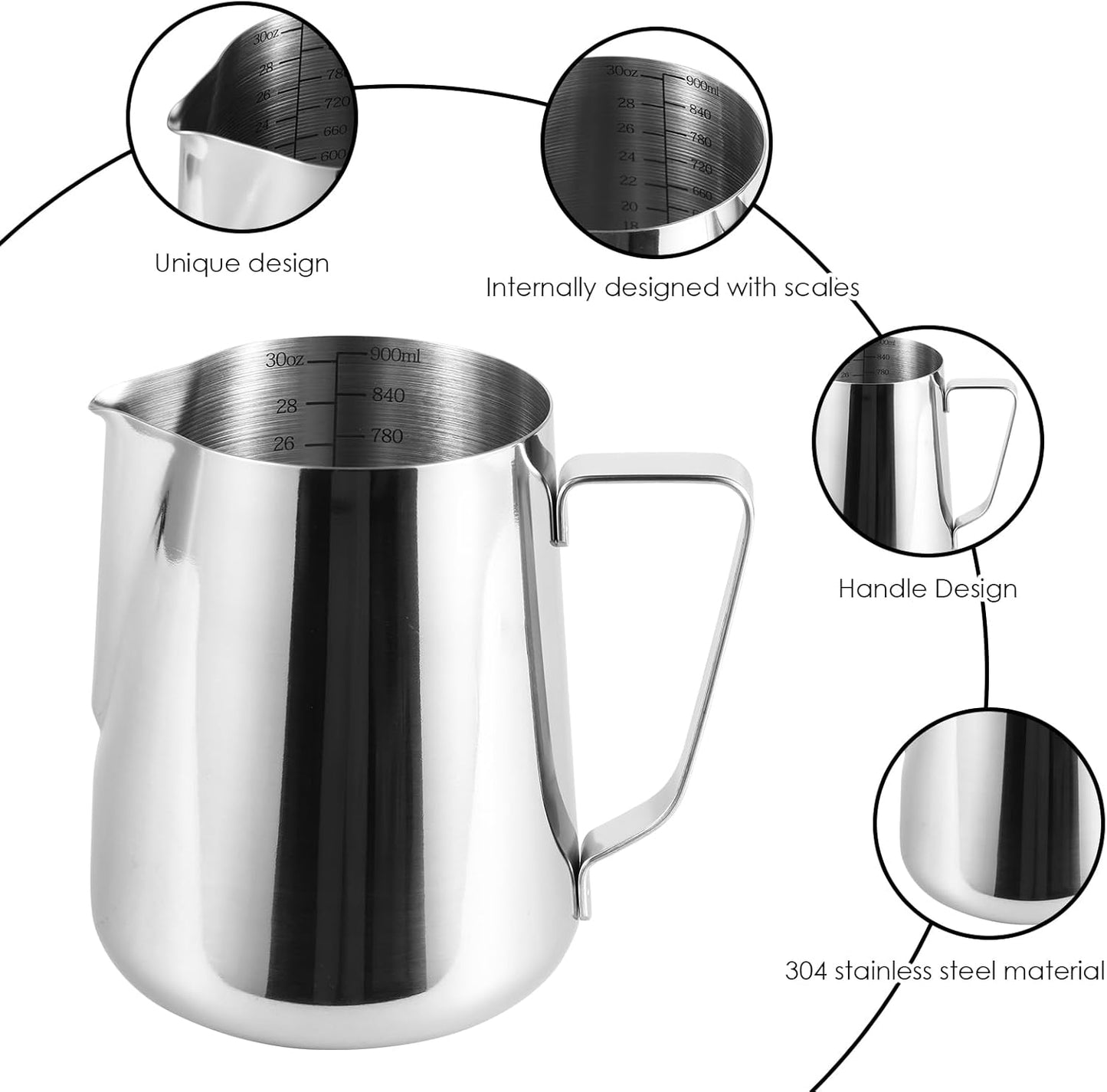 32oz Stainless Steel Milk Frothing Pitcher with Measurement Marks &amp; Art Pen