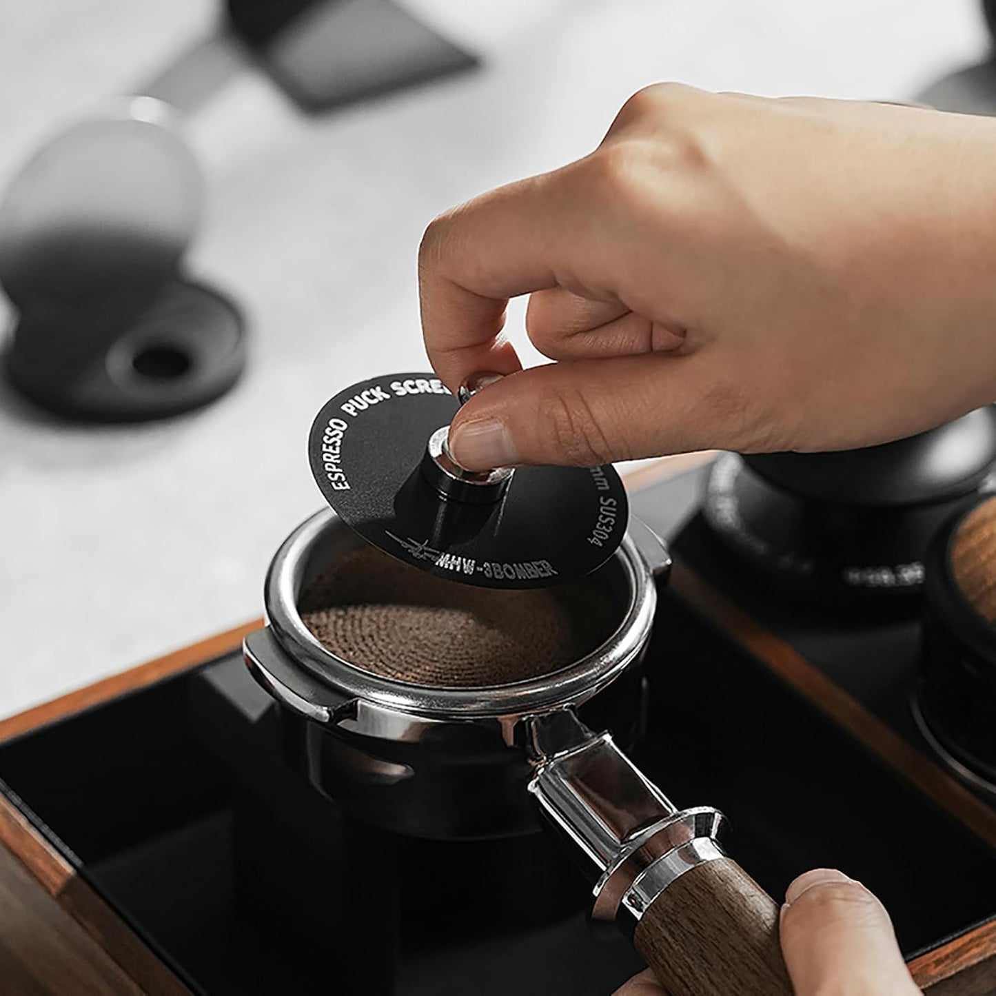 MHW-3BOMBER Espresso Puck Screen Holder - Silicone Puck Screen Stand - Compatible with 58mm 53mm 51mm Reusable Coffee Filters 3 Coffee Filters - Coffee Puck Screen Holder SP5537-OS