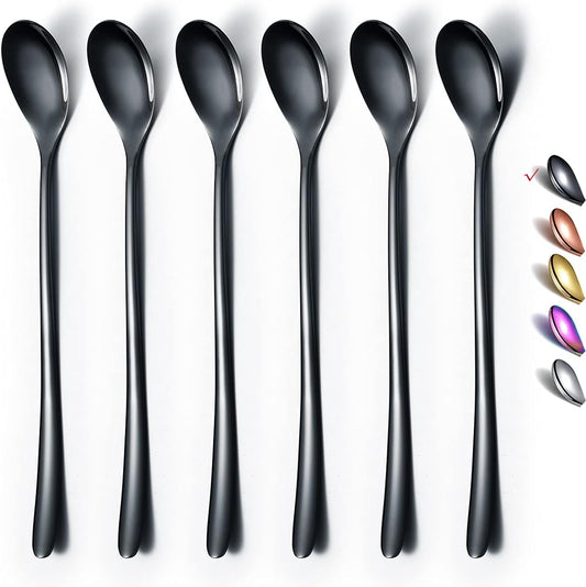 Black Long Handle Spoon, Coffee Stirrers, Premium Stainless Steel Ice Tea Spoons, Ice Cream Spoon, Cocktail Stirring Spoons,