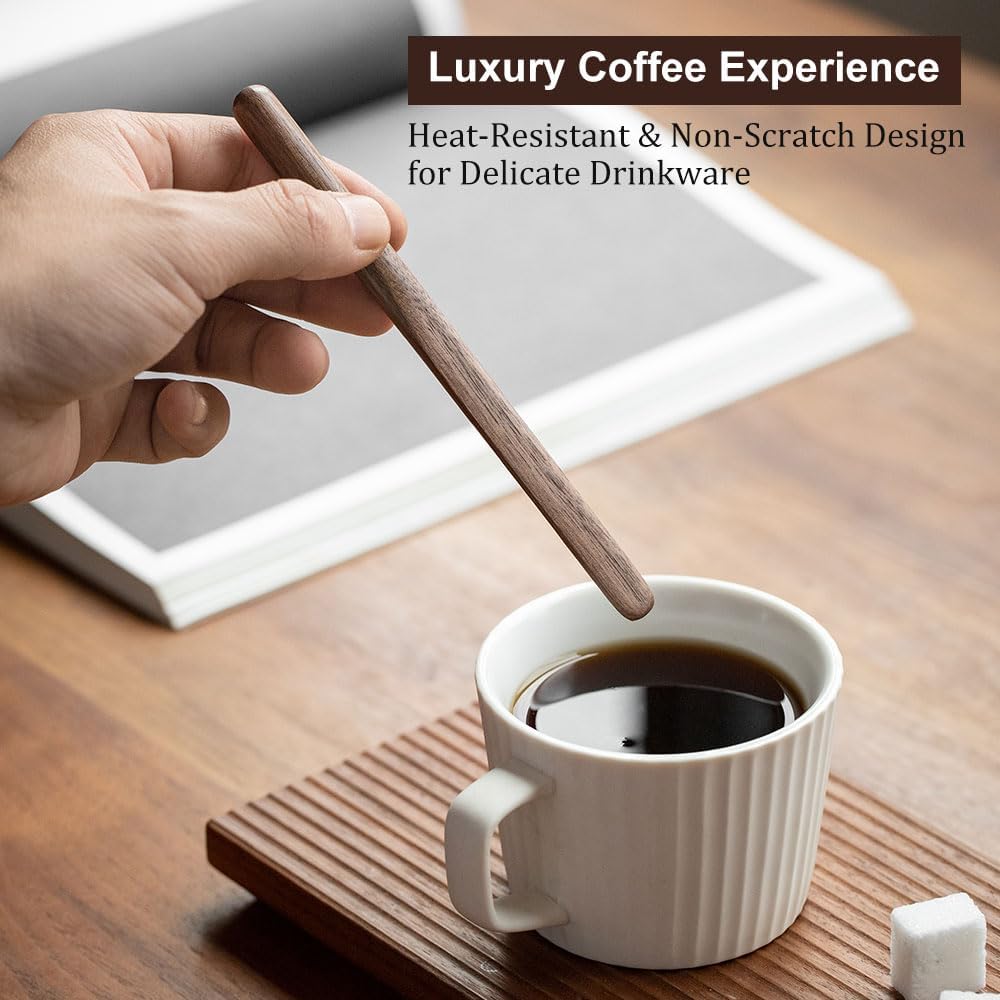 4Pcs Black Walnut Wood Coffee Stirrers 6″ Reusable Wooden Drink Stir Sticks for Coffee, Tea, Milk, Chocolate &amp; Jam Spreader