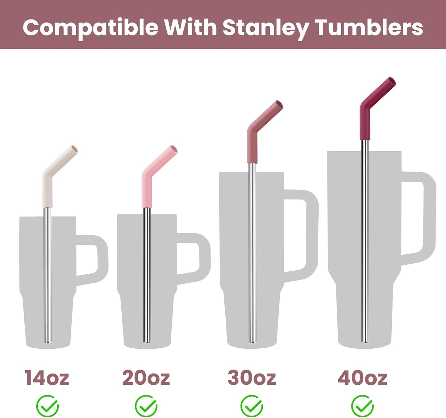 Tomorotec 6-Pack Metal Straws with Silicone Tip Fit for Stanley 14-40oz Cup