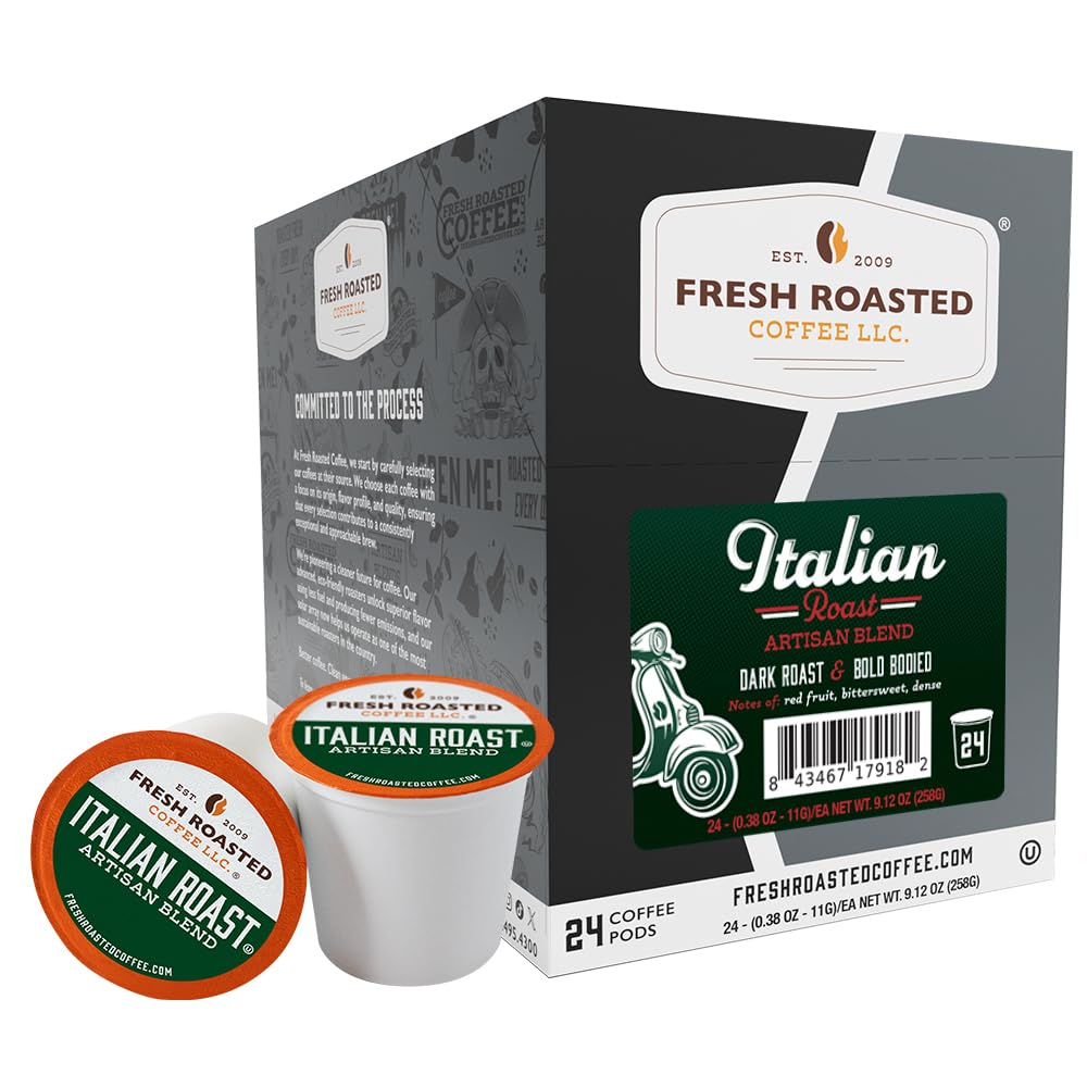 Fresh Roasted Coffee, Italian Roast, Dark K-Cup Pods for Keurig Brewers, Dark Roast, Kosher, 24 Count (Pack of 1)