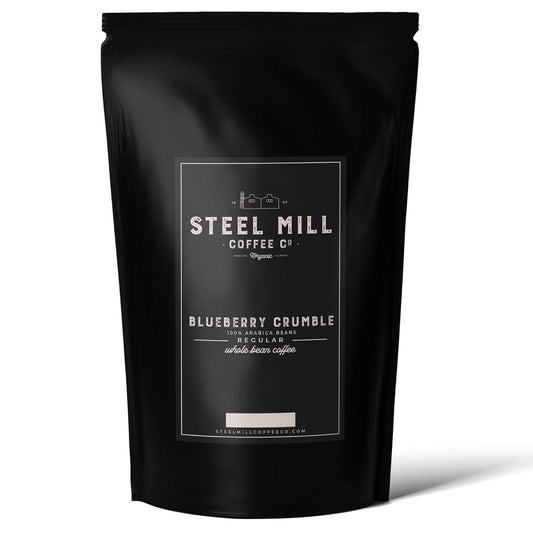 Steel Mill Coffee Co. Blueberry Crumble Flavored Coffee - Ground Coffee, Regular, Medium Roast, 100% Arabica Beans, Vegan,