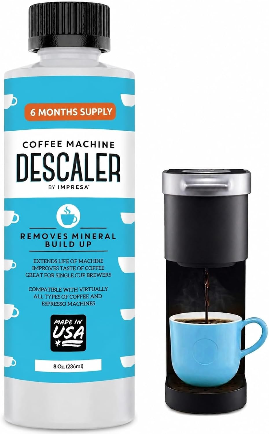 IMPRESA Coffee Machine Descaler (2 Uses Per Bottle) - Made in the USA - Universal Descaling Solution