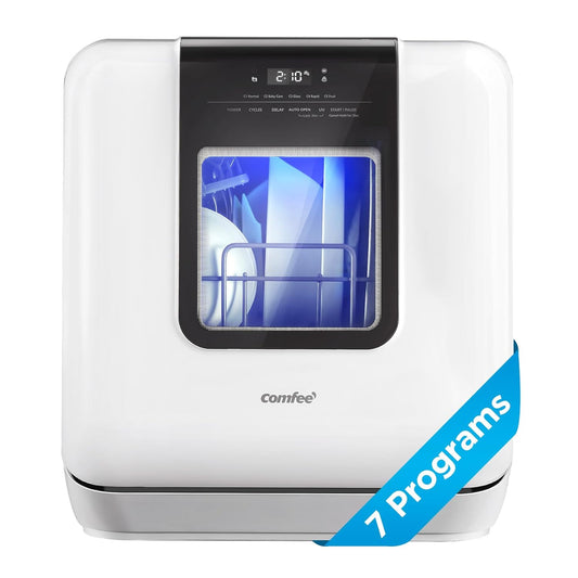 COMFEE' Countertop Dishwasher, Portable Dishwasher with 6L Built-in Water Tank, Mini Dishwasher with More Space Inside, 7