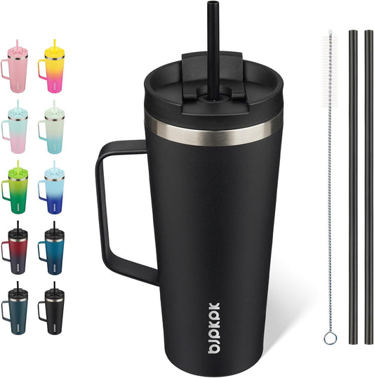 BJPKPK Insulated Tumbler with Handle, 22oz Insulated Tumblers with Lid and Straw, Stainless Steel Metal Water Bottles,