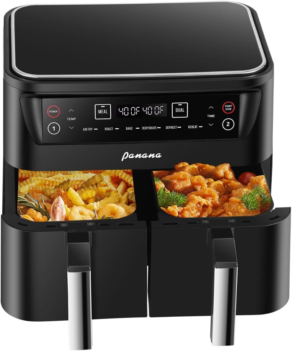 Air Fryer XL 8.5QT, Dual Zone 6 in 1 Air Fryer for Roast, Bake, Dehydrator, Defrost, Reheat for Quick Meals, Airfryers for Family Use