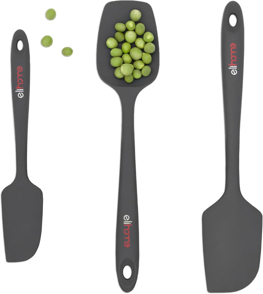 Elihome Chef Series 3 Piece Silicone Spatula Set - 600°F Heat Resistant Non Stick Rubber Kitchen Scraper Spatulas for