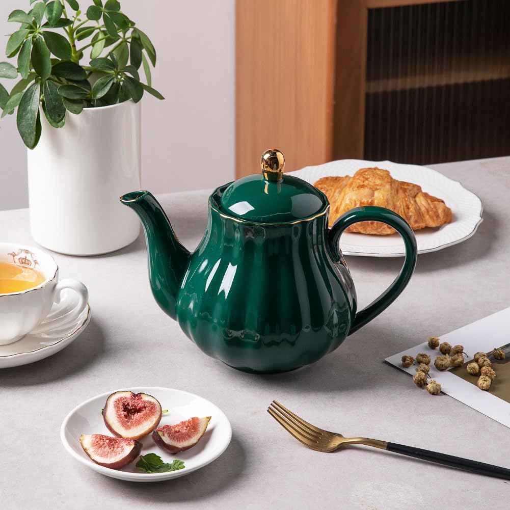 Sweejar Royal Teapot, Ceramic Tea Pot with Removable Stainless Steel Infuser, Blooming & Loose Leaf Teapot - 40 Ounce (Jade)