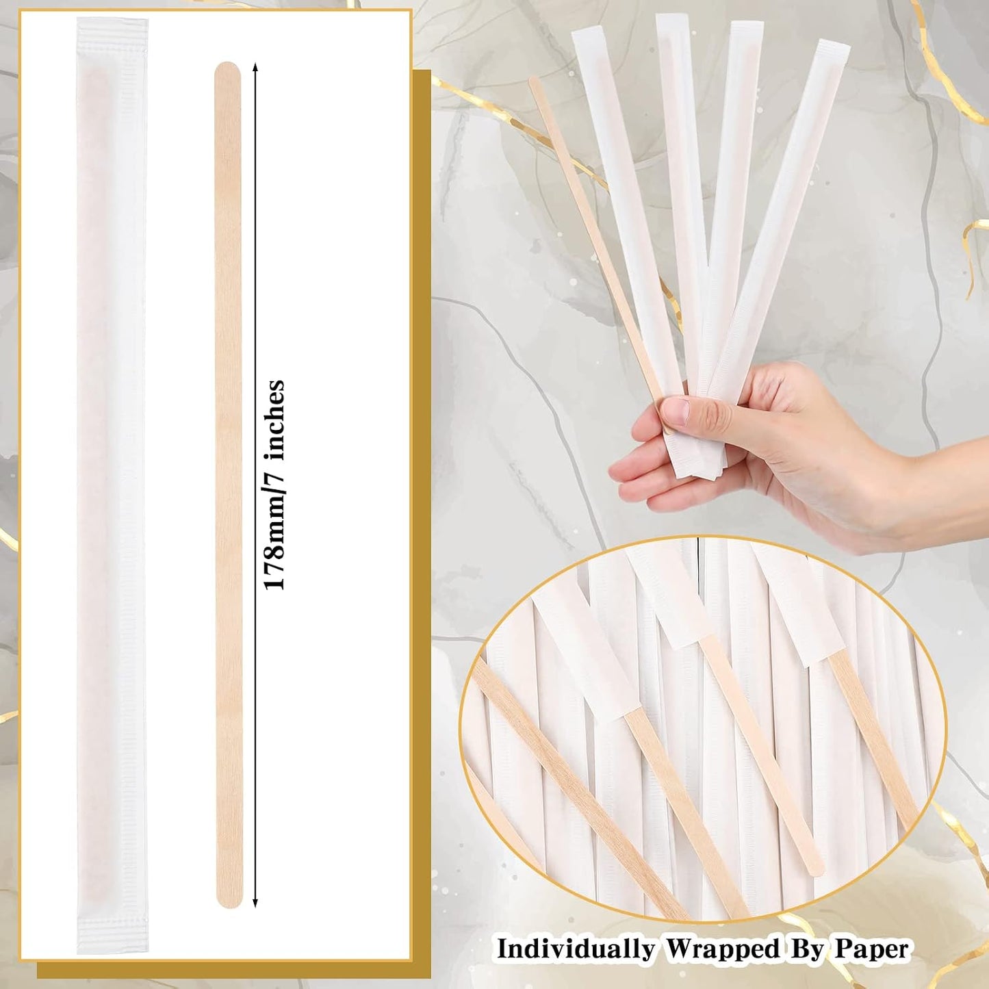 Amyhill 2000 Pcs Individually Wrapped Wooden Coffee Stirrers, 7 Inch | Disposable Coffee Stir Sticks, round End Sticks Bulk, Wood Stirrers for Cocktail Hot Drinks Restaurant Bar Home Office
