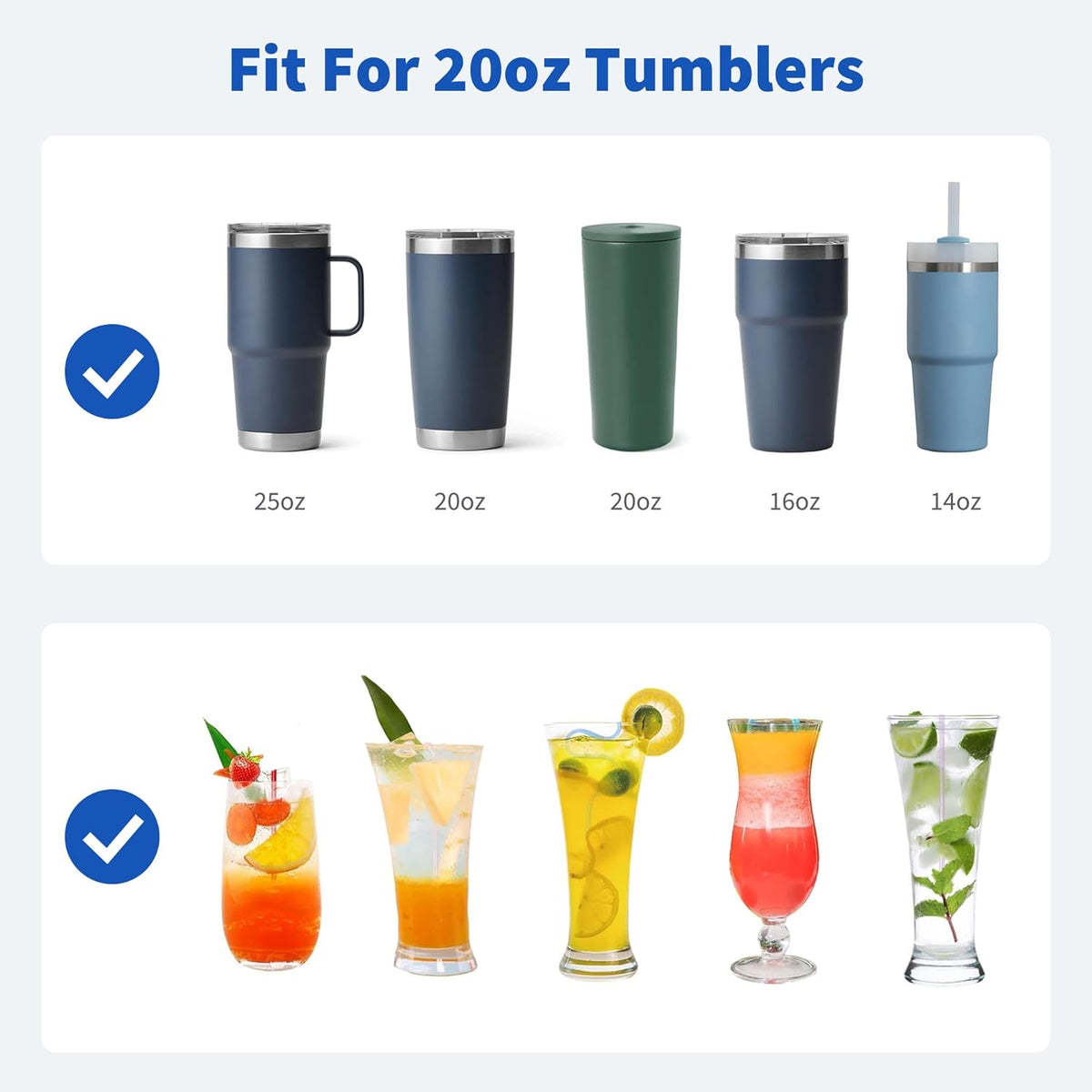 Metal Straws for 20 oz YETI, Stanley Cup, 5 Pcs Stainless Steel Straws with Silicone Tip for Simple Modern CIVAGO, ALBOR, BJPKPK 20 oz Tumbler, Cleaning Brush, 1 Portable Bag