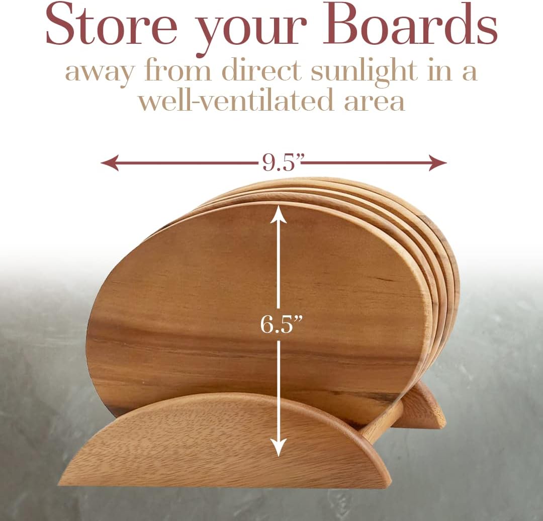 Woodard &amp; Charles Acacia Wood 6 Serving Boards with Stand, 7 Piece Set