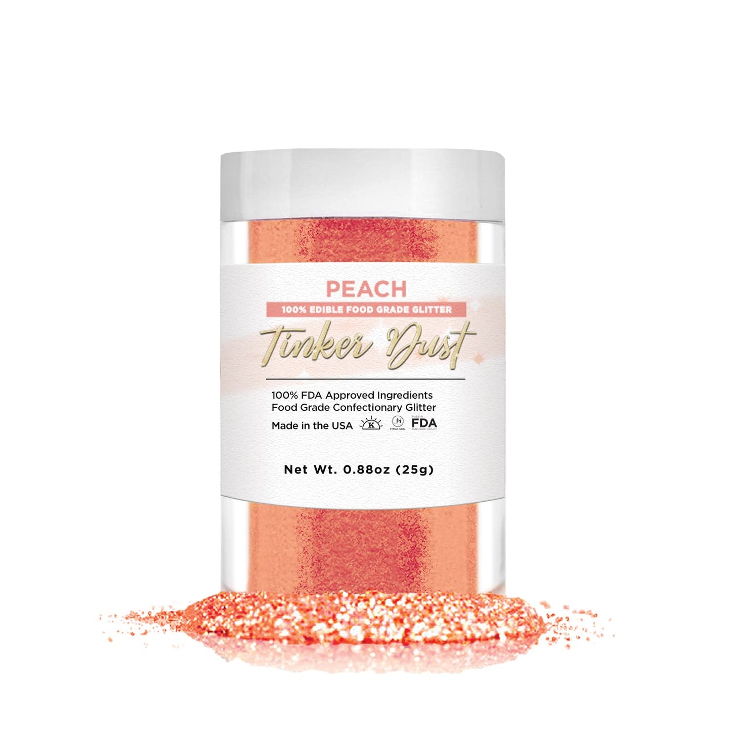 BAKELL Peach Edible Glitter, 25 Grams | TINKER DUST Edible Glitter | KOSHER Certified | 100% Edible 