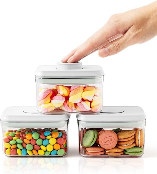0.6 Qt Airtight Snack Containers, 3 Pack Small Pop Top Pantry Jars