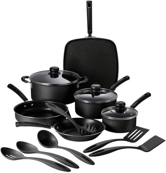 Tramontina Primaware 15-Piece Non Stick Pots and Pans Set, Storm | Aluminum Nonstick Cookware Kitchen Set with Cooking U