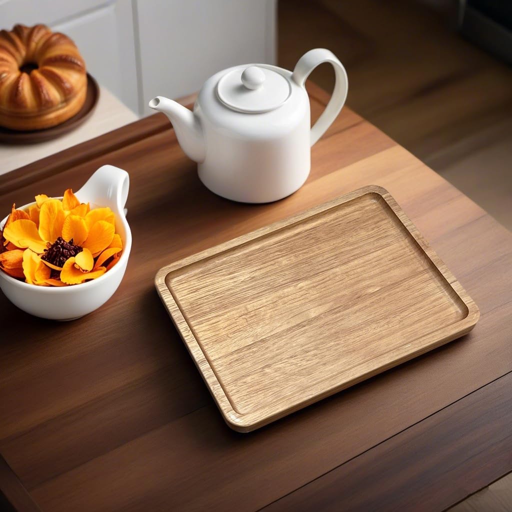 Wood Tray for Coffee Tea Extra Large Wooden Serving Tray for Food Fruit Snack Decorative Serving Platter, 17.7x13.8 Inches