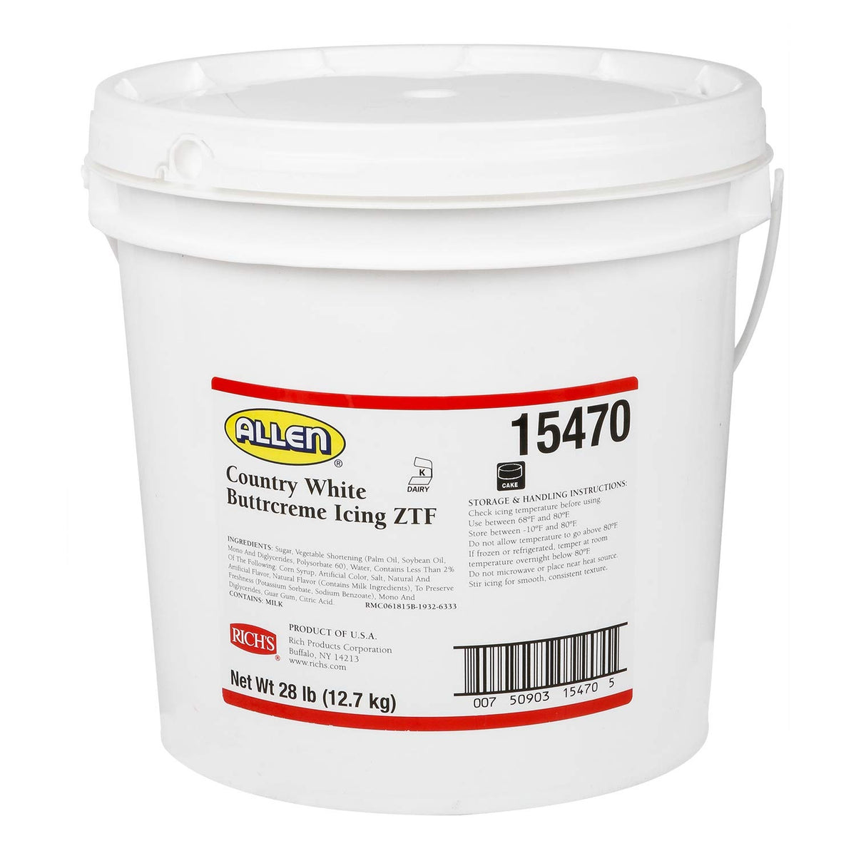 Rich's Allen Country White Buttercream Icing ZTF, 28 Pound