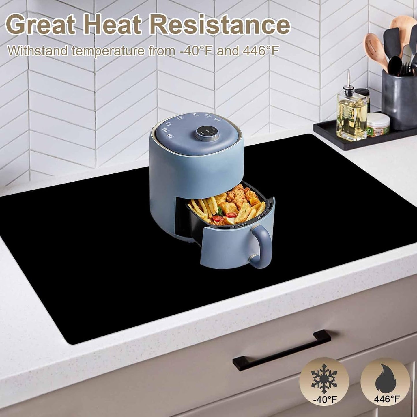 78.7"x23.6" Large Silicone Mat for Kitchen Counter, Heat Resistant Non-Slip Countertop Protector, Waterproof Silicone Craft Mat for Kitchen Island, Black
