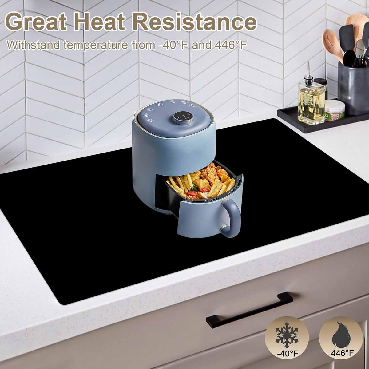 47.2"x23.6"(120cmx60cm) Large Silicone Mat for Kitchen Counter, Non-Slip Heat Resistant Countertop Protector, Waterproof Multipurpose Mat for Kitchen Island, Black