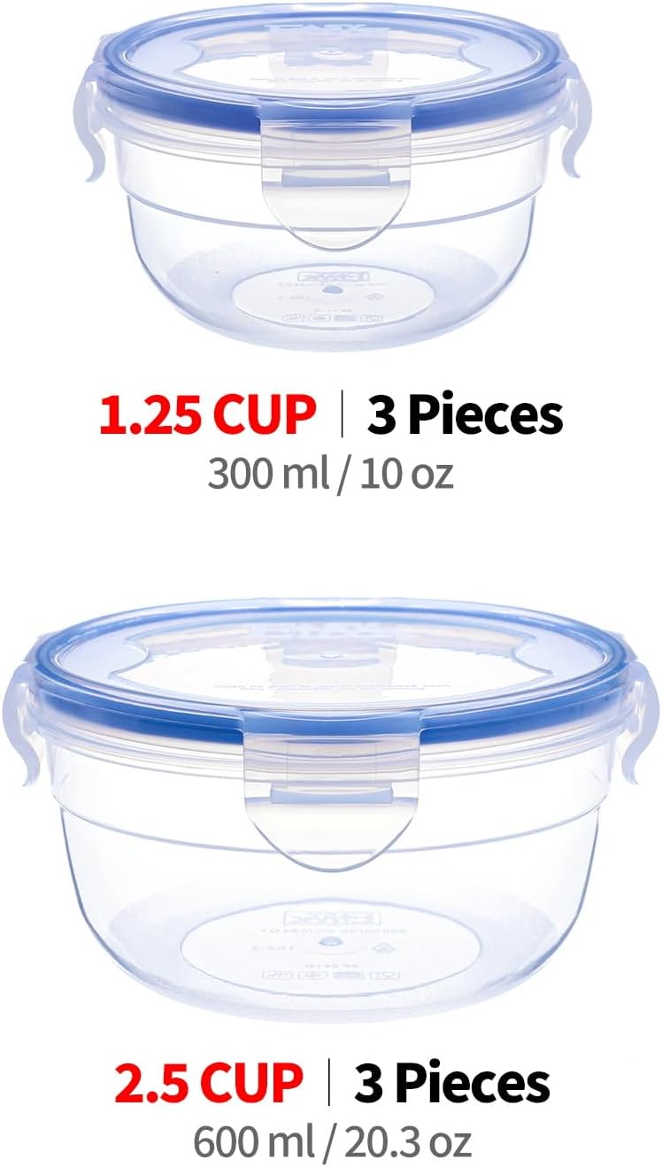 KIGI Small Round Food Storage Containers, 2.5 Cup / 1.25 cup, 6 Pack